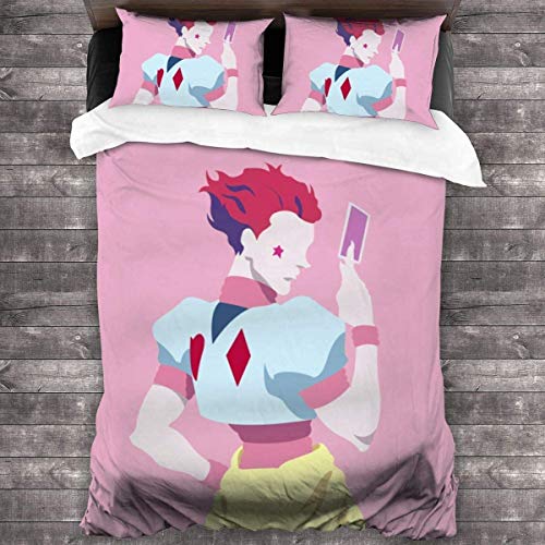 NICHIYO Hisoka Hunter Bettwäsche-Set, Bettdeckenbezug und Kissenbezug, Mikrofaser, 3D-Digitaldruck, dreiteiliges Bettwäsche-Set (19, Einzelbettgröße 135 x 200 cm + 80 x 80 cm) von NICHIYO