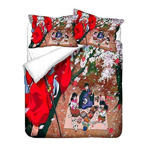 NICHIYO Inuyasha Bettwäsche-Set – Bettbezug und Kissenbezug, Mikrofaser, 3D-Digitaldruck, dreiteilige Bettwäsche (10, Einzelbett 135 x 200 cm) von NICHIYO