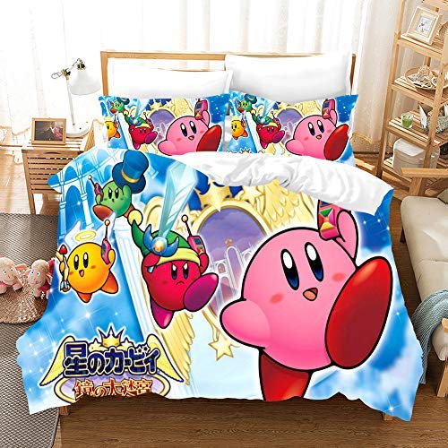 NICHIYO Kirby Cartoon-Spiel 3D-Bettwäsche-Set Bettbezüge Kissenbezüge niedlich rosa Ball Anime Bettwäsche-Sets Bettwäsche (10,Einzelbett 135 x 200 cm + 50 x 75 cm) von NICHIYO