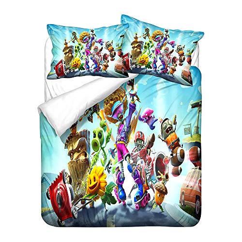 NICHIYO Plants vs. Zombies Bettwäsche-Set – Bettbezug und Kissenbezug, Mikrofaser, 3D-Digitaldruck, dreiteilige Bettwäsche (8, Doubie 200 x 200 cm) von NICHIYO