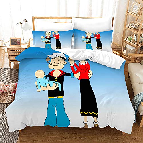 NICHIYO Popeye The Sailor Bettwäsche Set - Bettbezug und Kissenbezug,Mikrofaser,3D Digital Print dreiteiliger Bettwäsche(Bettbezug + Kissenbezüge) (14,Single 135 * 200cm) von NICHIYO
