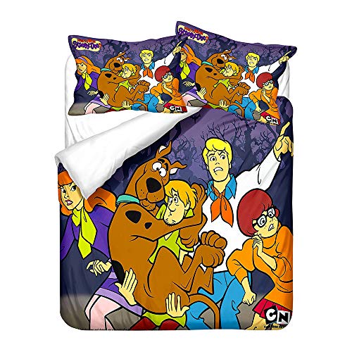 NICHIYO Scooby-Doo Bettwäsche-Set – Bettbezug und Kissenbezug, Mikrofaser, 3D-Digitaldruck, dreiteilige Bettwäsche (15, Einzelbett 135 x 200 cm) von NICHIYO