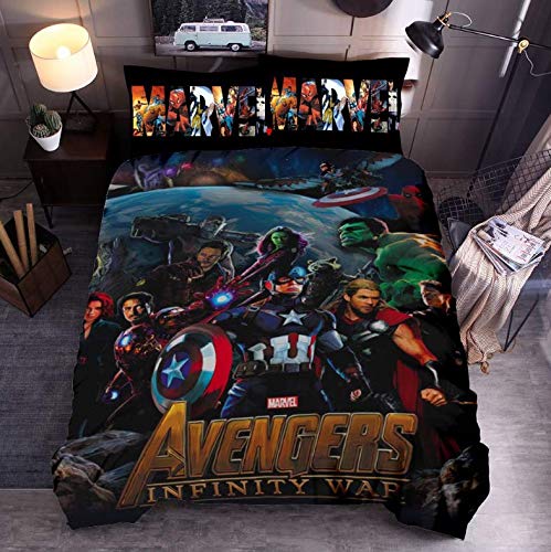 NICHIYO The Avengers Bettwäsche Set - Bettbezug und Kissenbezug,Mikrofaser,3D Digital Print dreiteiliger Bettwäsche(Bettbezug + Kissenbezüge) (10,Single 135x200cm) von NICHIYO