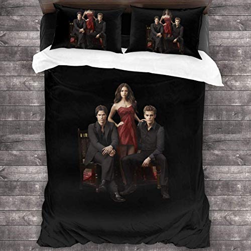 NICHIYO The Vampire Diaries Bettwäsche-Set, Bettdeckenbezug und Kissenbezug, Mikrofaser, 3D-Digitaldruck, dreiteilige Bettwäsche (11, Einzelbettgröße 135 x 200 cm) von NICHIYO