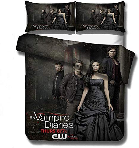 NICHIYO The Vampire Diaries Bettwäsche-Set – Bettbezug und Kissenbezug, Mikrofaser, 3D-Digitaldruck, dreiteilige Bettwäsche (11, Einzelbett 135 x 200 cm) von NICHIYO