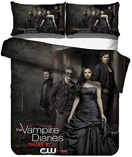 NICHIYO The Vampire Diaries Bettwäsche-Set – Bettbezug und Kissenbezug, Mikrofaser, 3D-Digitaldruck, dreiteilige Bettwäsche (3, Einzelbett 135 x 200 cm) von NICHIYO