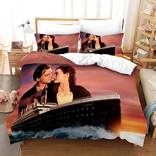 NICHIYO Titanic Bettbezug Bettwäsche Set - Bettbezug und Kissenbezug,Mikrofaser,3D Digital Print dreiteiliger Bettwäsche (3,Single 135x200cm) von NICHIYO
