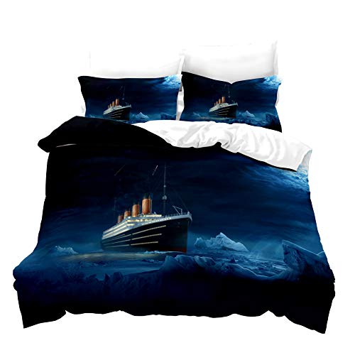 NICHIYO Titanic Bettbezug Bettwäsche Set - Bettbezug und Kissenbezug,Mikrofaser,3D Digital Print dreiteiliger Bettwäsche (4,Single 135x200cm) von NICHIYO