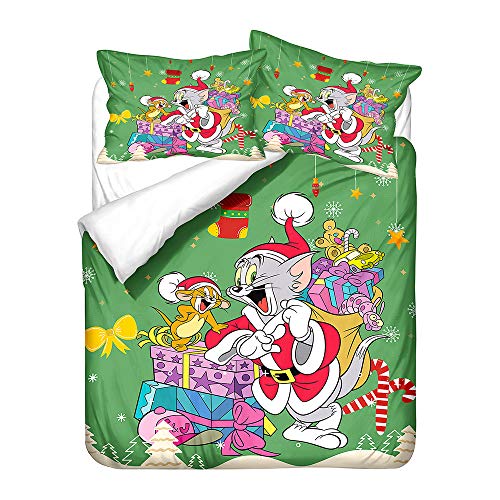 NICHIYO Tom and Jerry Bettwäsche-Set – Bettbezug und Kissenbezug, Mikrofaser, 3D-Digitaldruck, dreiteilige Bettwäsche (3, King 220 x 240 cm) von NICHIYO