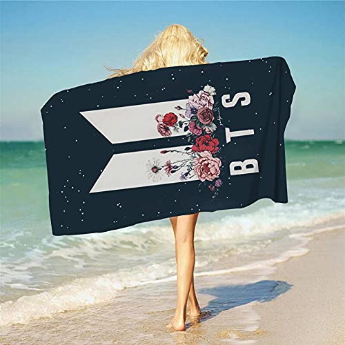 NICHIYOBI BTS Bangtan Boys 3D-Digitaldruck Badetücher,Weiche und Flauschige Strandtücher,modischer Auftritt,Reisetuch,Weich und lichtbeständig (3,100cmx180cm) von NICHIYOBI