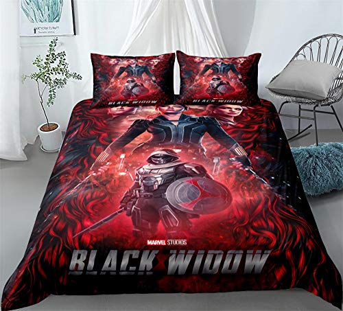 NICHIYOBI Black Widow Bettwäsche Set - Bettbezug und Kissenbezug,Mikrofaser,3D Digital Print dreiteiliger Bettwäsche (17,Single 135 * 200cm+80 * 80cm) von NICHIYOBI