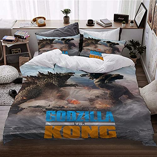 NICHIYOBI Godzilla vs Kong Bettbezug Bettwäsche Set - Bettbezug und Kissenbezug,Mikrofaser,3D Digital Print dreiteiliger Bettwäsche (20,Single 135x200cm+80 * 80cm) von NICHIYOBI