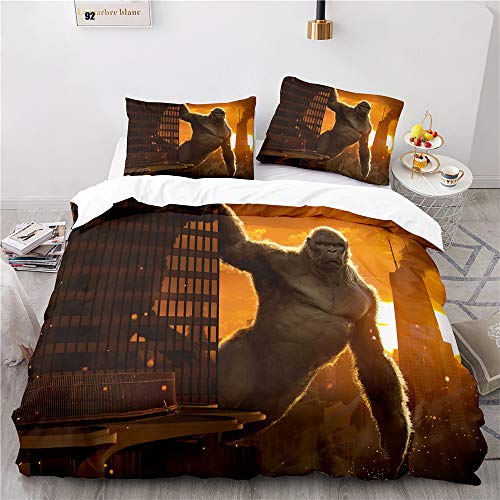 NICHIYOBI Godzilla vs Kong Bettbezug Bettwäsche Set - Bettbezug und Kissenbezug,Mikrofaser,3D Digital Print dreiteiliger Bettwäsche (4,Single 135x200cm) von NICHIYOBI