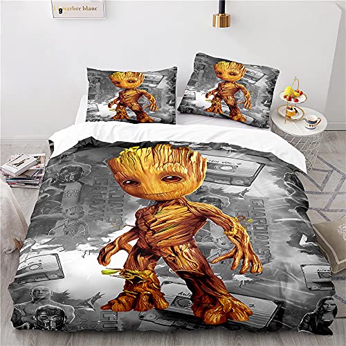 NICHIYOBI Guardians of The Galaxy Groot Bettwäsche Set - Bettbezug und Kissenbezug,Mikrofaser,3D Digital Print dreiteiliger Bettwäsche (9,King 240 * 220cm+80 * 80cm) von NICHIYOBI