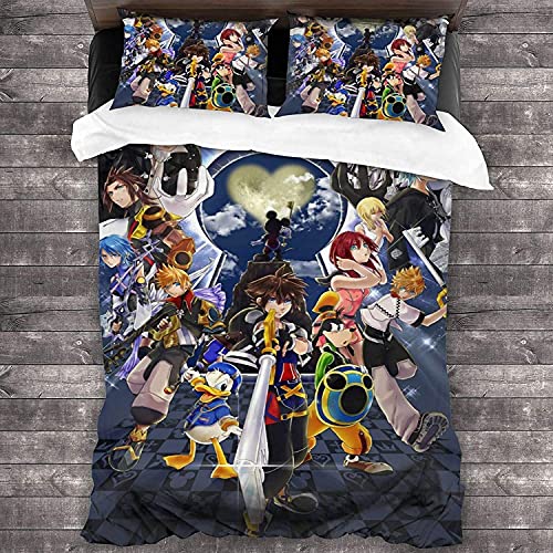 NICHIYOBI Kingdom Hearts Sora Riku Kairi Bettbezug Bettwäsche Set - Bettbezug und Kissenbezug,Mikrofaser,3D Digital Print dreiteiliger Bettwäsche (8,Single 135x200cm+80 * 80cm) von NICHIYOBI