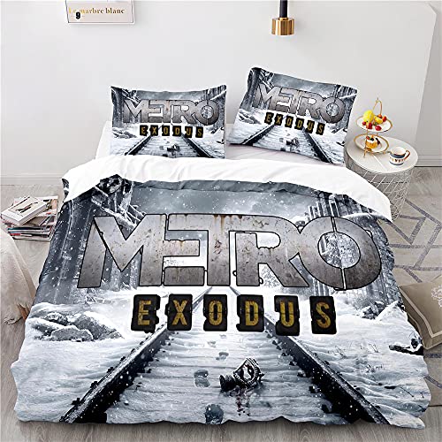 NICHIYOBI Metro Exodus Bettbezug Bettwäsche Set - Bettbezug und Kissenbezug,Mikrofaser,3D Digital Print dreiteiliger Bettwäsche (3,Single 135 * 200cm+80 * 80cm) von NICHIYOBI