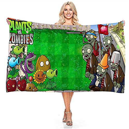 NICHIYOBI Plants vs. Zombies PVZ3D-Digitaldruck Badetücher,Weiche und Flauschige Strandtücher,modischer Auftritt,Reisetuch,Weich und lichtbeständig (3,70cmx140cm) von NICHIYOBI