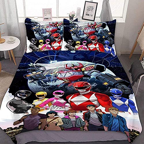 NICHIYOBI Power Rangers Bettbezug Bettwäsche Set - Bettbezug und Kissenbezug,Mikrofaser,3D Digital Print dreiteiliger Bettwäsche (1,135x200cm+ 80x80cmx2) von SFCOEABR