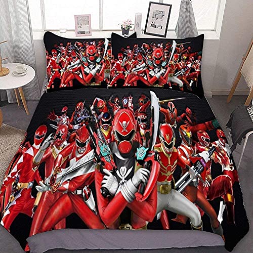 NICHIYOBI Power Rangers Bettbezug Bettwäsche Set - Bettbezug und Kissenbezug,Mikrofaser,3D Digital Print dreiteiliger Bettwäsche (4,135x200cm+ 80x80cmx2) von NICHIYOBI