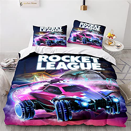 NICHIYOBI Rocket League Bettbezug Bettwäsche Set - Bettbezug und Kissenbezug,Mikrofaser,3D Digital Print dreiteiliger Bettwäsche (9,140 * 210cm+80 * 80cm) von NICHIYOBI