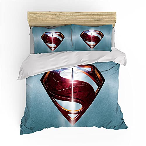 NICHIYOBI Superman Bettbezug Bettwäsche Set - Bettbezug und Kissenbezug,Mikrofaser,3D Digital Print dreiteiliger Bettwäsche (20,King 240x220cm+80 * 80cm) von NICHIYOBI