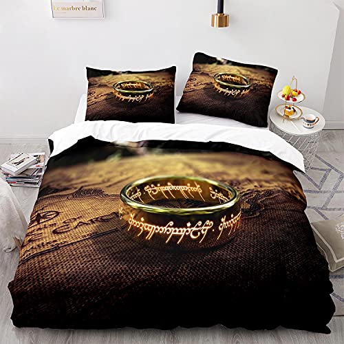 NICHIYOBI The Lord of The Rings Bettbezug Bettwäsche Set - Bettbezug und Kissenbezug,Mikrofaser,3D Digital Print dreiteiliger Bettwäsche (15,Single 135x200cm+80 * 80cm) von NICHIYOBI