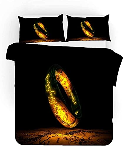 NICHIYOBI The Lord of The Rings Bettbezug Bettwäsche Set - Bettbezug und Kissenbezug,Mikrofaser,3D Digital Print dreiteiliger Bettwäsche (3,Double 200x200cm+80 * 80cm) von NICHIYOBI