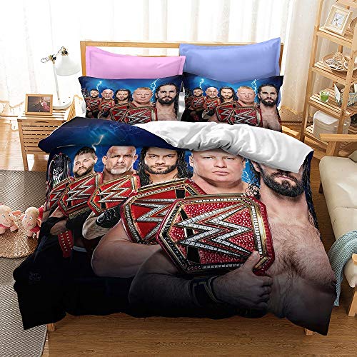 NICHIYOBI World Wrestling Entertainment WWE Bettbezug Bettwäsche Set - Bettbezug und Kissenbezug,Mikrofaser,3D Digital Print dreiteiliger Bettwäsche (14,Single 135x200cm+80 * 80cm) von NICHIYOBI