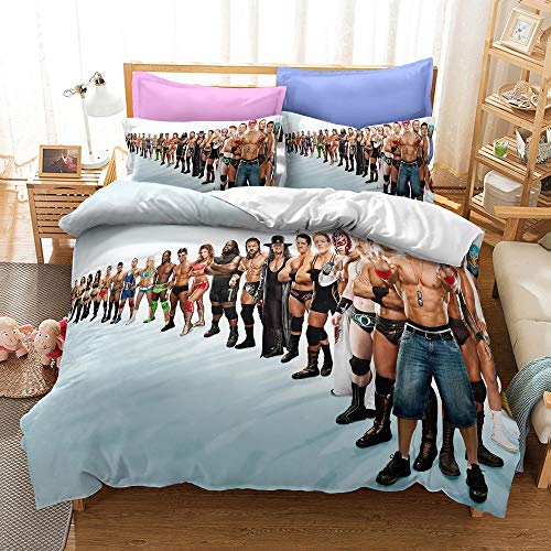NICHIYOBI World Wrestling Entertainment WWE Bettbezug Bettwäsche Set - Bettbezug und Kissenbezug,Mikrofaser,3D Digital Print dreiteiliger Bettwäsche (9,Single 135x200cm) von NICHIYOBI