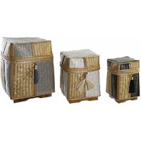 Set von 3 Bambuskörben 33x33x40 natürlicher Bambus mehrfarbiger Farbmaterial Körbe und Kartons Details von FIJALO