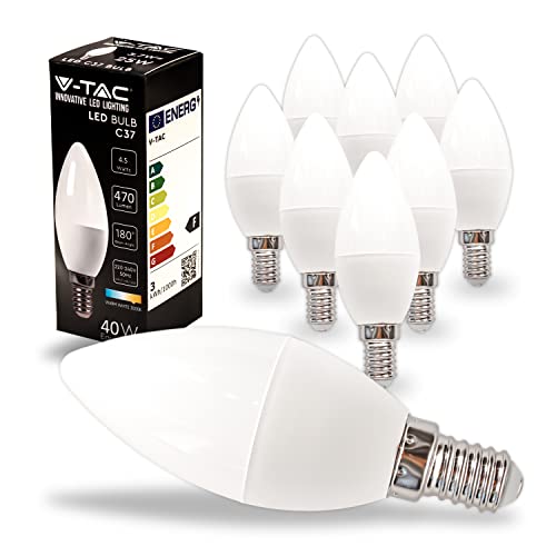 V-TAC 10x LED Glühbirne E14 Kerze - 4,5W (entspricht 40W) Kerzenlampe - 470Lumen - Kerze Lampe - Licht 3000K Warmweiß von V-TAC