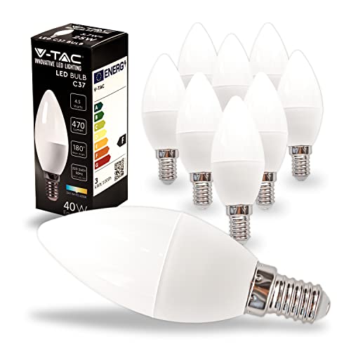 V-TAC 10x LED Glühbirne E14 Kerze - 4,5W (entspricht 40W) Kerzenlampe - 470Lumen - Kerze Lampe - Licht 4000K Neutralweiß von V-TAC