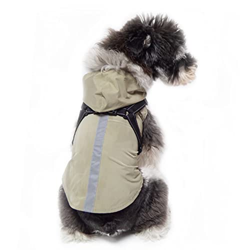 Hunde Regenmantel mit Geschirr Kapuze Regenjacke Wasserdicht Regenponcho Reflektierend Verstellbar Mantel für Welpen Kleine Mittel Große Hunde (S, Grau) von NICNICPET