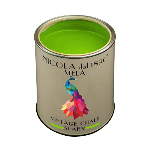 NICOLA VERNICI Vintage-Effektfarbe der Chalk Shabby-Linie auf Wasserbasis, für Innen- und Außenbereiche, mattes Erscheinungsbild,Apfelfarbe - Größe 1 Liter. von NICOLA VERNICI