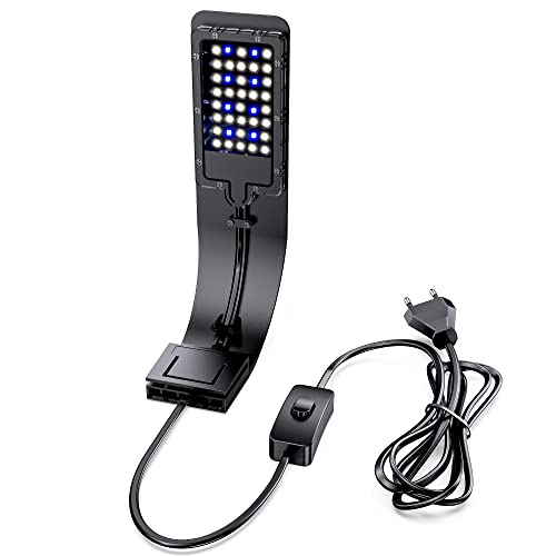NICREW LED Aquarium Beleuchtung Leuchte Clip, Ultradünnes Aquarienleuchte mit Weiß und Blaulicht, 40 LED Aquarium Licht, Schwarz von NICREW