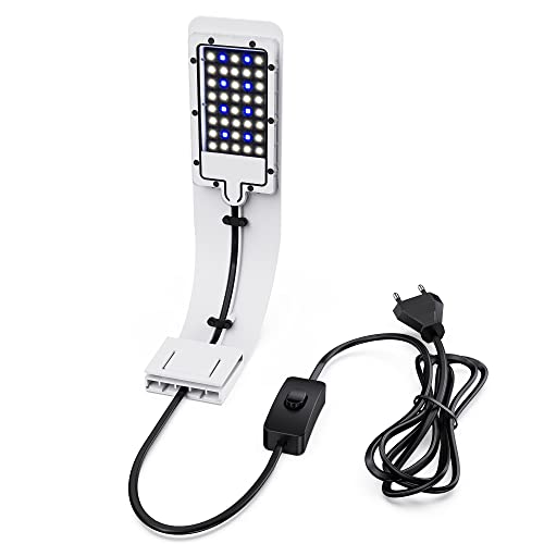 NICREW LED Aquarium Beleuchtung Leuchte Clip, Ultradünnes Aquarienleuchte mit Weiß und Blaulicht, 40 LED Aquarium Licht, Weiß von NICREW