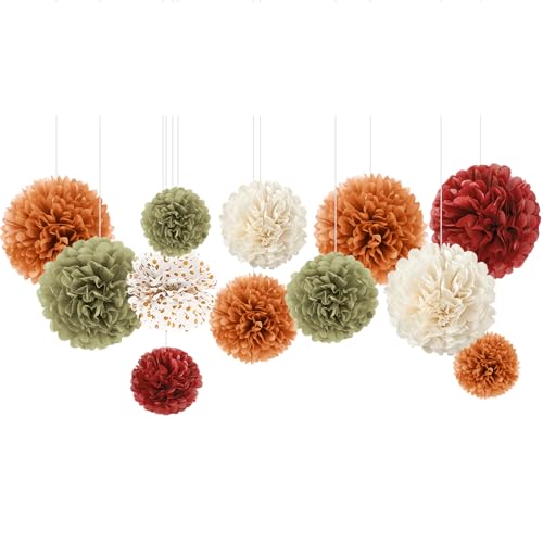 NICROLANDEE 12 Stück Seidenpapier Pompons für Herbst Party Deko, Kürbis-Orange Herbst Hochzeit Party Papier Blume Dekoration, Thanksgiving Dekoration für Zuhause, Geburtstag von NICROLANDEE