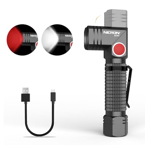 NICRON B74T Rotlicht und LED Taschenlampe, 90 Grad Drehbar Kopf Magnetic Basis 700 Lumen Wiederaufladbar IP65 Wasserfest für Angeln Nachtbeobachtung Outdoor von NICRON