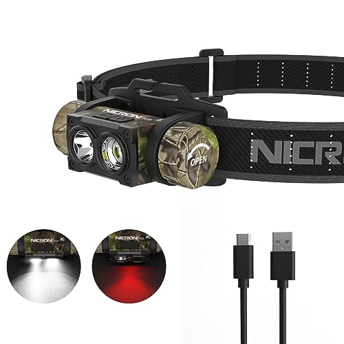 NICRON H28 Stirnlampe LED mit Rotlicht USB Wiederaufladbar Superhelle 1500 Lumen Scheinwerfer Taschenlampe Spotlicht Flutlicht IP65 Wasserfest für Jagd Angeln von NICRON