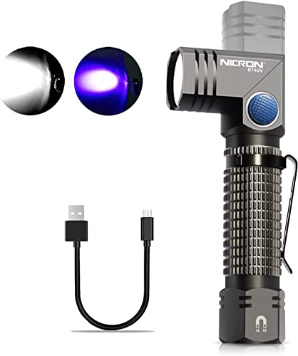 NICRON UV Schwarzlicht LED Taschenlampe 90 Grad 700 Lumen Wiederaufladbar, 395nm Ultraviolett mit Magnet, Detektor für eingetrocknete Urin-Flecken von Hunde, Katzen B74UV von NICRON