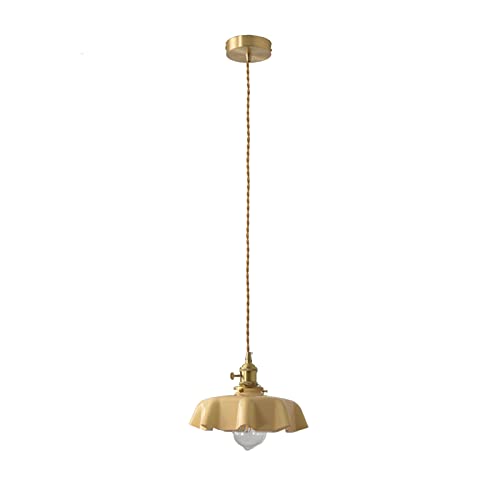 NICRX 250 mm gelbe Blumen-Glas-Pendelleuchte, Hängelampe aus Messing und Glas mit Ein-/Ausschalter, Deckenleuchte für Insel (Gelbe) von NICRX