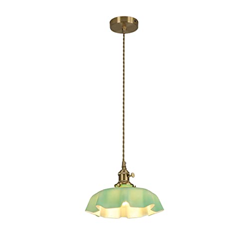 NICRX 250 mm gelbe Blumen-Glas-Pendelleuchte, Hängelampe aus Messing und Glas mit Ein-/Ausschalter, Deckenleuchte für Insel (Grüne) von NICRX