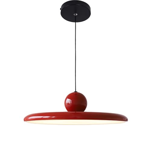 NICRX Moderne UFO-Pendelleuchte – 36W LED dimmbare Hängeleuchte,höhenverstellbar mit 3 Farbtemperaturen Hängelampe,Acryl und Metall Deckenlampe für Esszimmer,Wohnzimmer,Café (Rot) von NICRX