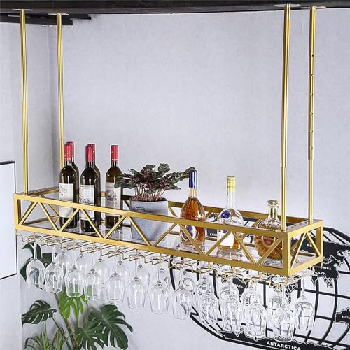 Weinregale Hängendes Weinregal mit Glasregal und Regal, verstellbares Weinglasregal aus Metall an der Decke, moderner minimalistischer Stil, Küche Deckenhänger ( Color : Gold , Size : 60cm x 30cm x 20 von NICRX
