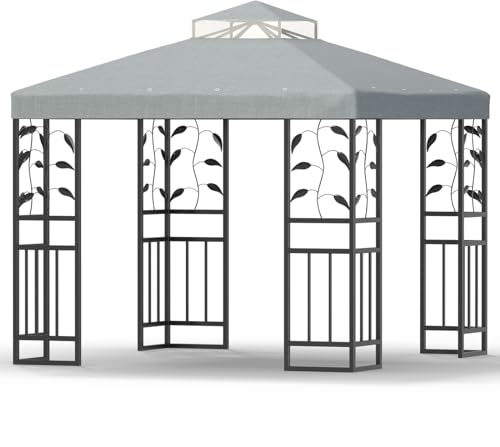 NICSTA Pavillon- und Pergola-Überdachung, 3 m x 3 m, Ersatzabdeckung, doppelstöckige Pavillon-Abdeckungen, Polyestergewebe mit Belüftungsöffnungen für Terrasse, Deck und Garten (Grau) von NICSTA