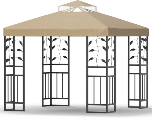 NICSTA Pavillon- und Pergola-Überdachung, 3 m x 3 m, Ersatzabdeckung, doppelstöckige Pavillon-Abdeckungen, Polyestergewebe mit Belüftungsöffnungen für Terrasse, Deck und Garten (Khaki) von NICSTA