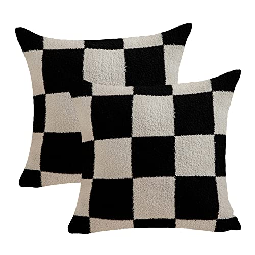 NIDITW Set mit 2 ultraweichen Schachbrett-Kissenbezügen, Mikrofaser, Schachbrett, Gingham-Kissen, gemütlich, flauschig, kariert, Kissenbezug, Dekoration für Zuhause, Sofa, Couch, 45,7 x 45,7 cm, NIDITW Set mit 2 ultraweichen Schachbrett-Kissenbezügen, Mikrofaser, Schachbrett, Gingham-Kissen, gemütlich, flauschig, kariert, Kissenbezug, Dekoration für Zuhause, Sofa, Couch, 45,7 x 45,7 cm, von NIDITW
