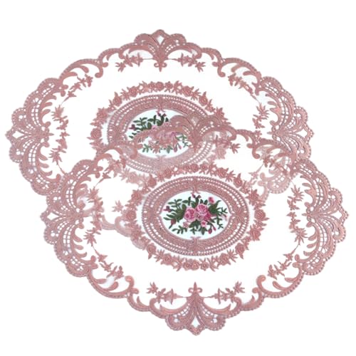2Pcs Lace Doily Placemat with Floral Embroidered Motif, Lace Placemats, Retro French Style Cup Mat, Embroidered Dinning Table Place Mats - 16.5X12.2Inch - Style2 von NIDONE