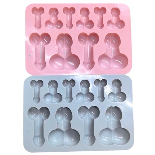 2pcs Peniskuchenform, Penisform, 2pcs 10 Hohlraum Penis Kuchenform, Nicht-Stick-Penis-Silikonform, wiederverwendbares Eiswürfelschale für Einzelparty-Geburtstagsseife Kerze Schokolade von NIDONE