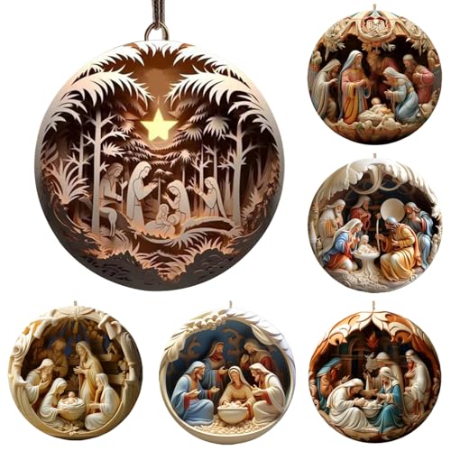 6 PCs Krippe Ornamente Set 3, 9 Zoll Easy Hanging 2D Nativity Szene Acryl Weihnachtsschmuck für Weihnachtsbaumautos Dekoration von NIDONE